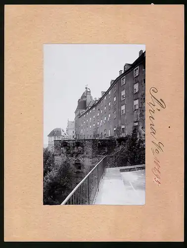 Fotografie Brück & Sohn Meissen, Ansicht Pirna a. Elbe, Partie am Schloss Sonnenstein, Aussichtsplattform