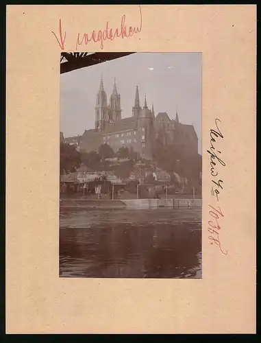 Fotografie Brück & Sohn Meissen, Ansicht Meissen i. Sa., Blick auf den Dom und Albrechtsburg von der Elbseite