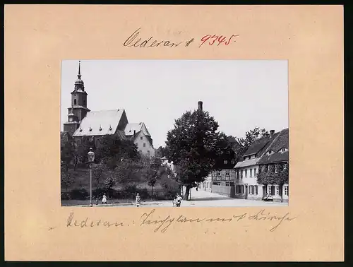 Fotografie Oederan, Brück & Sohn Meissen, Ansicht Oederan, Blick in den Teichplan mit Kirche