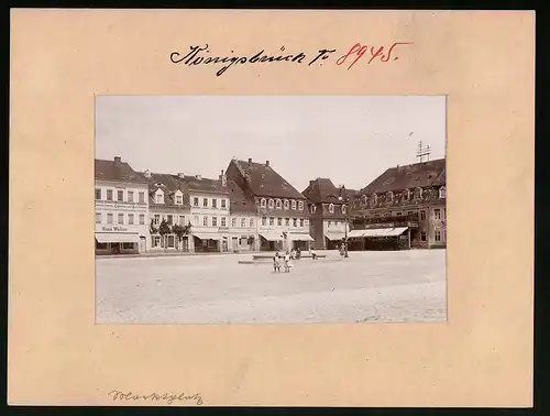 Fotografie Brück & Sohn Meissen, Ansicht Königsbrück, Marktplatz Laden Hans Walter, Gasthaus zum schwarzen Adler