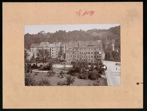 Fotografie Brück & Sohn Meissen, Ansicht Meissen i. Sa., König-Albert-Park mit Wohnhaus und Nikolaikirche