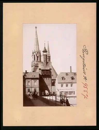 Fotografie Brück & Sohn Meissen, Ansicht Burgstädt, Bäckerei Richard Wetzig, Alter Seigerturm und Kirche