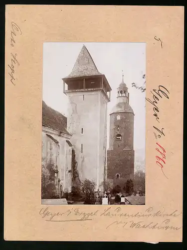 Fotografie Brück & Sohn Meissen, Ansicht Geyer, Laurentiuskirche mit Wachturm & Gräbern
