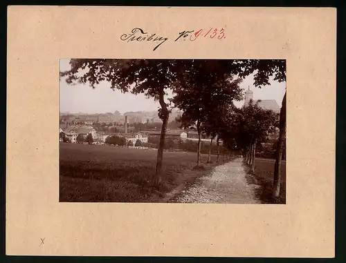 Fotografie Brück & Sohn Meissen, Ansicht Freiberg i. Sa., Moltke Allee mit Blick auf den Güterbahnhof und Papiermühle