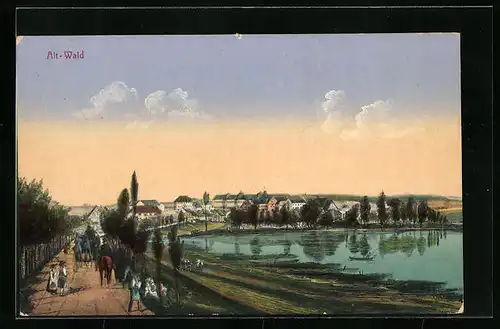 Künstler-AK Alt-Wald, Partie am Ufer