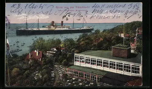 AK Hamburg-Othmarschen, Schiff vor dem Gasthaus, Inh. Alexander Breckwoldt