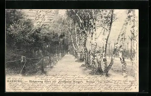 AK Harburg /Hamburg, Birkenweg führt zur Goldenen Wiege, Bes. Carl Staunau