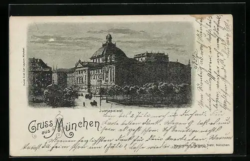 Mondschein-AK München, Justizpalast