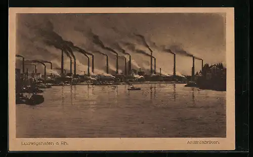 AK Ludwigshafen a. Rh., Anilinfabriken mit Booten