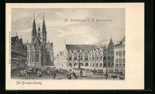 Künstler-AK Braunschweig, Der Altstadtmarkt und St. Martinikirche
