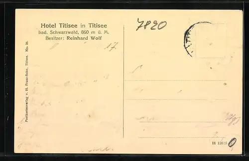 AK Titisee /Bad. Schwarzwald, Hotel Titisee