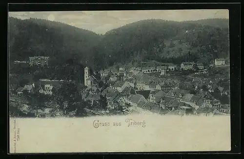 Mondschein-AK Triberg, Teilansicht mit Kirche