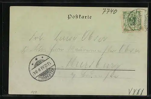 Mondschein-AK Triberg, Teilansicht mit Kirche