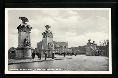 AK München, Die neue Ludwigsbrücke mit Deutschem Museum