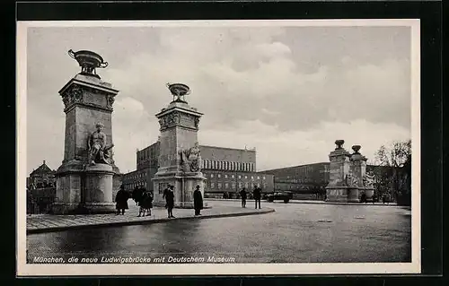 AK München, Die neue Ludwigsbrücke mit Deutsche Museum