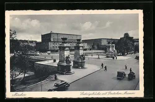 AK München, Ludwigsbrücke mit Deutschem Museum