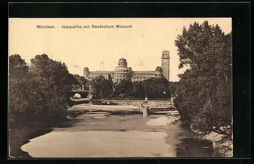 AK München, Isarpartie mit Deutschem Museum