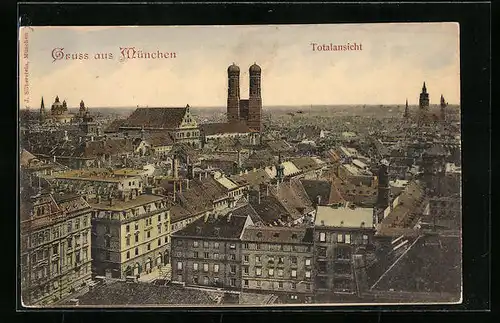 AK München, Totalansicht mit Kirche