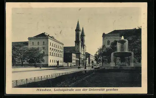 AK München, Ludwigstrasse von der Universität gesehen