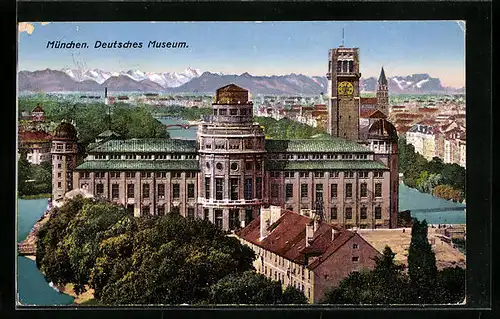 AK München, Deutsches Museum mit Bergpanorama