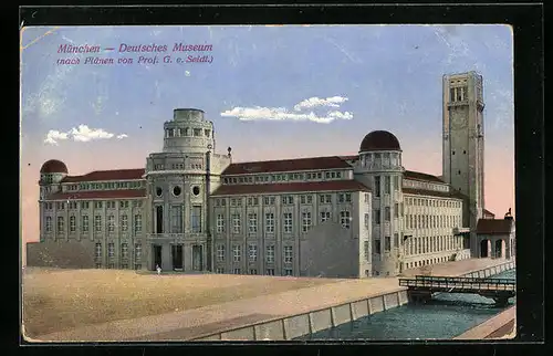 AK München, Deutsches Museum mit Isarpartie