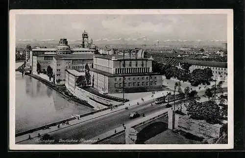 AK München, Deutsches Museum mit Strassenbahnen