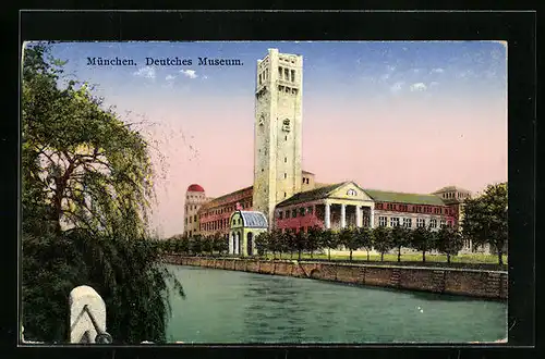 AK München, Deutsches Museum mit Isarpartie