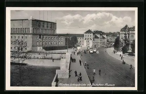 AK München, Ludwigsbrücke mit Deutschem Museum