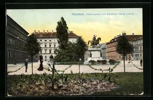 AK München, Odeonsplatz und Denkmal König Ludwig I.