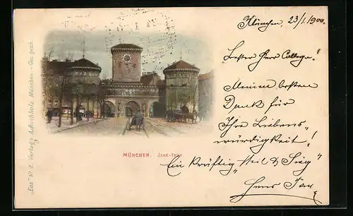 AK München, Isar-Tor mit Passanten