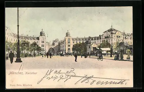 AK München, Karlstor mit Passanten