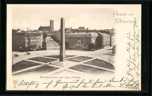 AK München, Karolinenplatz mit dem Obelisk