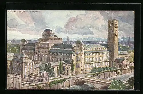 AK München, Deutsches Museum mit Isar
