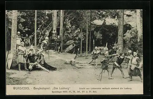 AK Wunsiedel, Bergfestspiel Die Losburg, Arnold von Liebenstein verflucht sterbend die Losburg