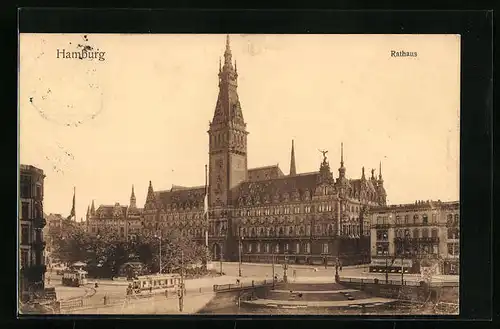 AK Hamburg, Rathaus aus der Vogelschau