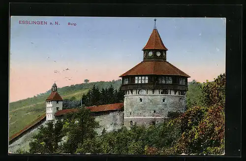 AK Esslingen a. N., Burg aus der Vogelschau