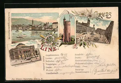 Lithographie Linz, Museum Francisco-Carolinum, Franz Josef-Platz