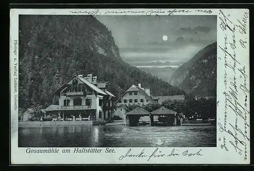 Mondschein-AK Hallstatt, Gosaumühle am Hallstätter See