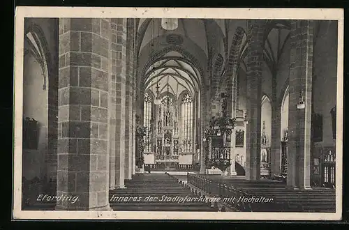 AK Eferding, Inneres der Stadtpfarrkirche mit Hochaltar