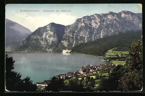 AK Unterach /Attersee, Ortsansicht aus der Vogelschau