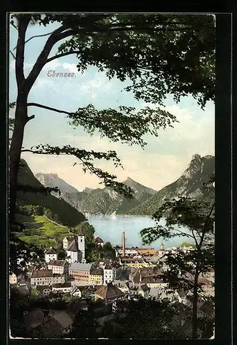 AK Ebensee, Ortsansicht aus der Vogelschau