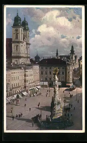 AK Linz a. D., Franz-Josef-Platz aus der Vogelschau