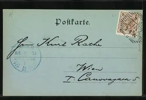 Mondschein-AK Linz, Ortsansicht aus der Vogelschau