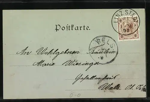 Mondschein-AK Linz, Calvarienberg mit Uferpartie