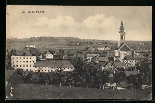 AK Zell a. d. Pram, Ortsansicht mit Wallfahrtskirche