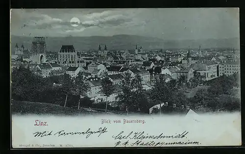 Mondschein-AK Linz, Blick vom Bauernberg