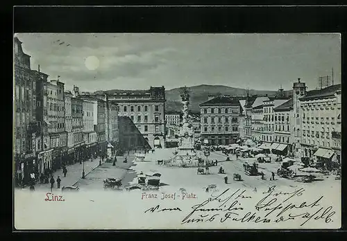 Mondschein-AK Linz, Franz Josef-Platz