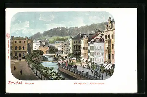 AK Karlsbad, Kreuzgasse und Kaiserstrasse