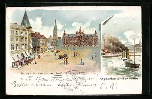 Lithographie Malmö, Hotel Kramer, Angfärjan lemnar hamnen