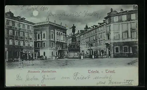 Mondschein-AK Trieste, Monumento Massimiliano